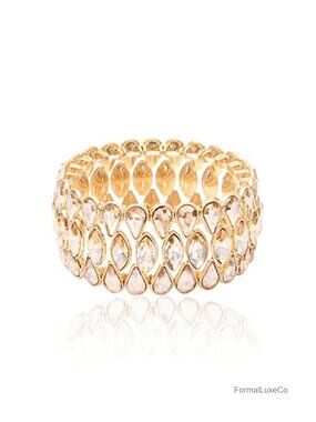 Austrian Crystal 3 Layer Stretch Bangle Bracelet Statement Jewelry for Wedding